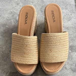 Soda Women's Beige Woven Wedge Sandals